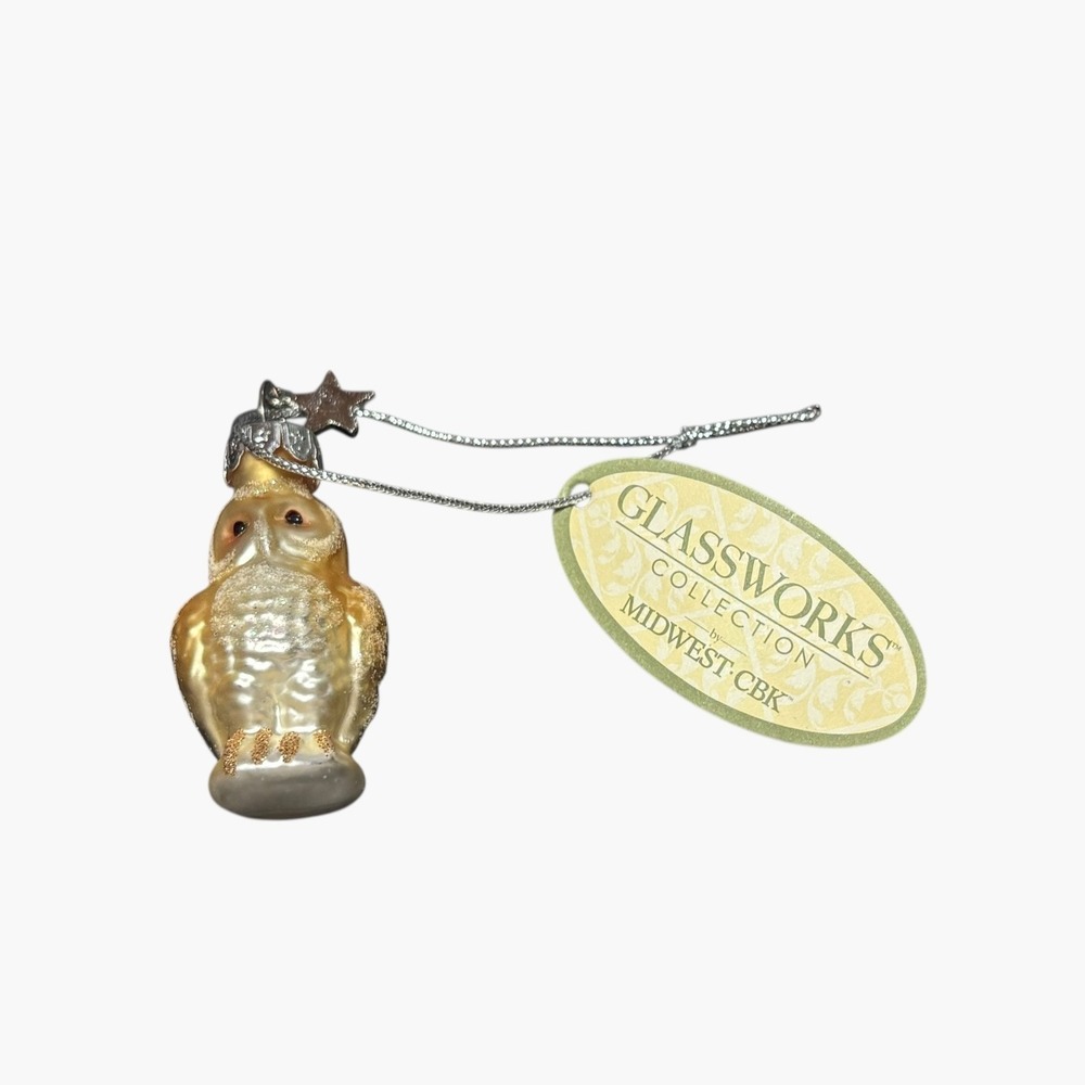 Midwest CBK Glassworks Collection Owl Ornament Figurine Gold Glitter Decor